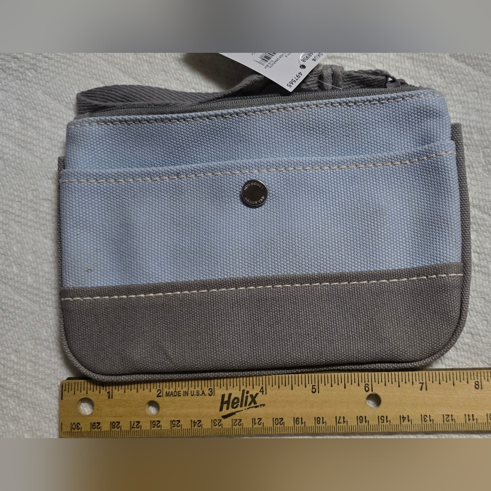 Lands End Womens Wristlet NWT Light Blue & Gray With Strap